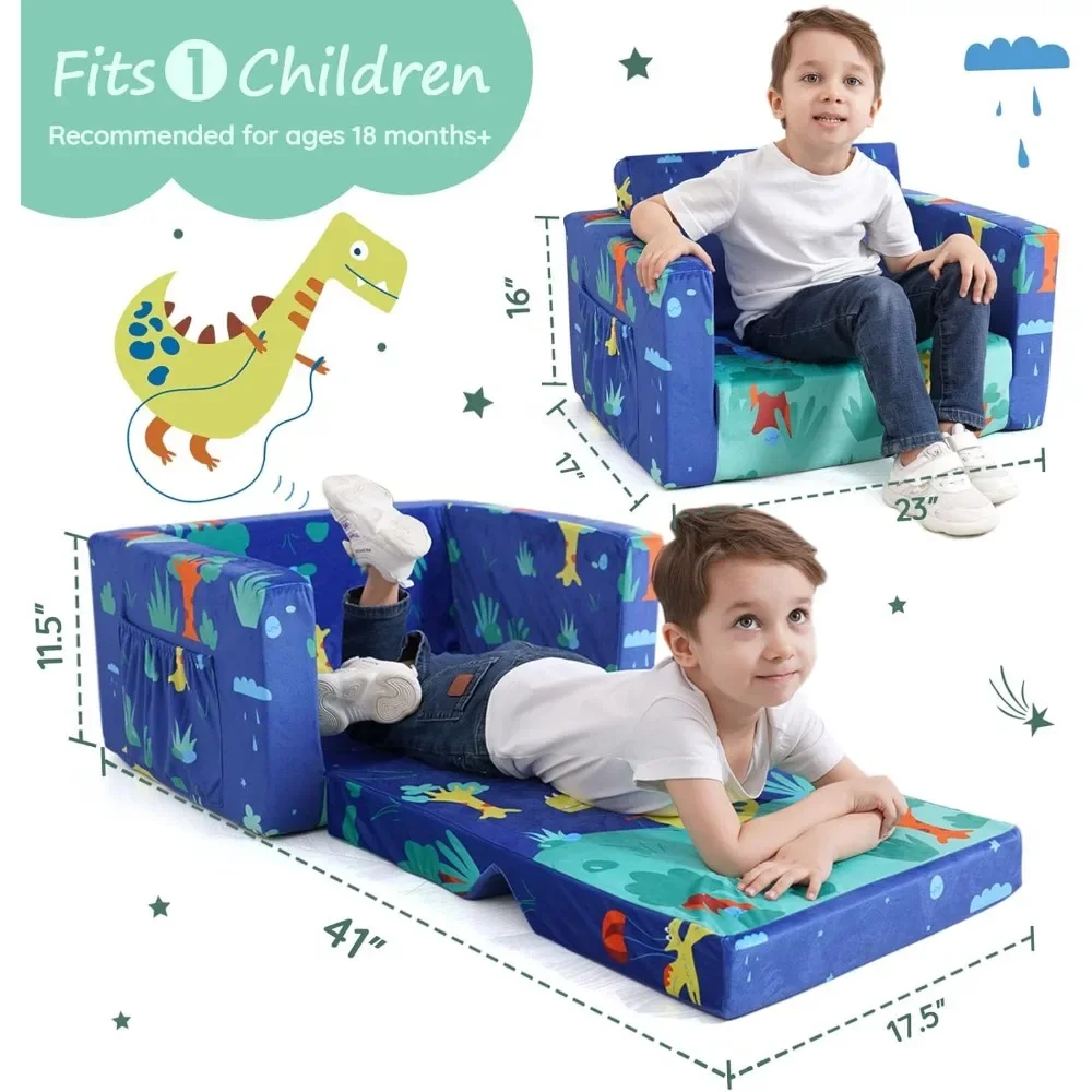 children's sofas, Kids Couch: Toddler Sofa Bed Fold Out for Gilrs Boys Baby Flip Out Convertible Lounge Chair Dinosaur 2