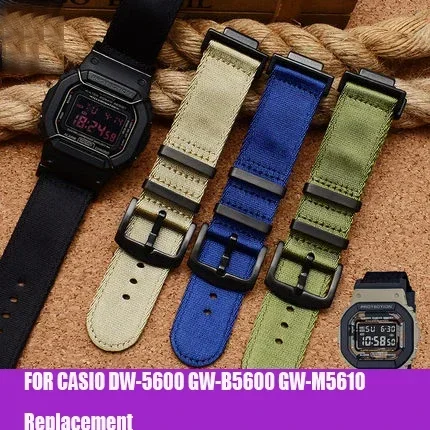 

Nylon Watch Band FOR CASIO DW5600 GWB5600 GW-M5610 Replacement Watch Accessories Strap Canvas Army Bracelet 16mm