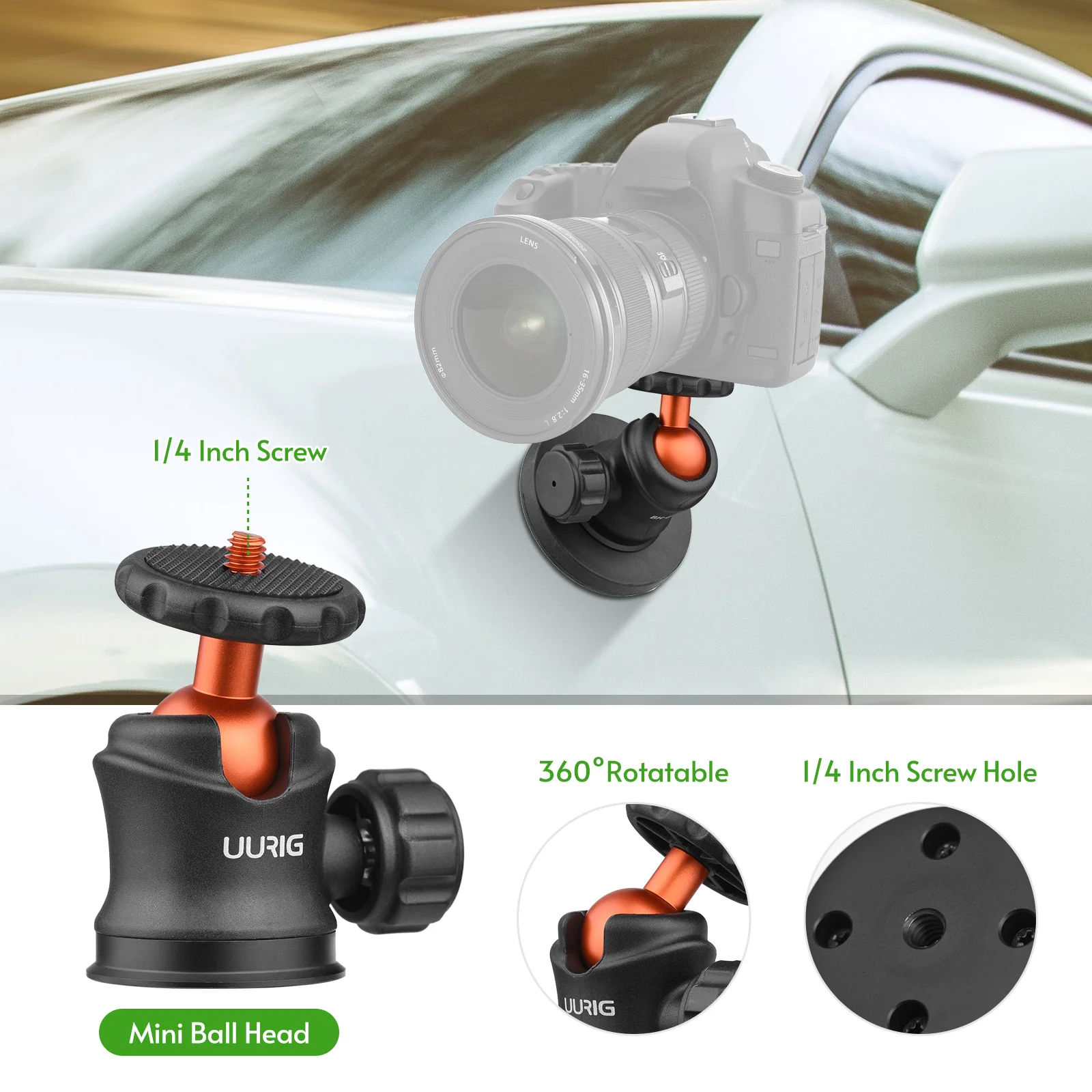 Tripod Ball Head UURIG BH-07 Mini 1/4" Magnetic Base For DJI/GoPro Hero 12/11/9/Insta360 Action Sports Camera