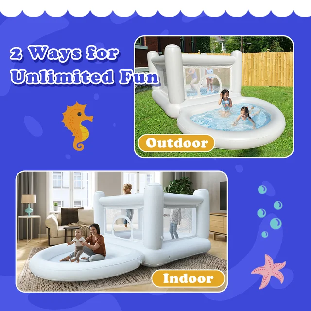 White Bounce House with Pump Kids Ball Pit Bounce House for Kids 3-6 Birthday Indoor or Outdoor Playhouse Customization 5