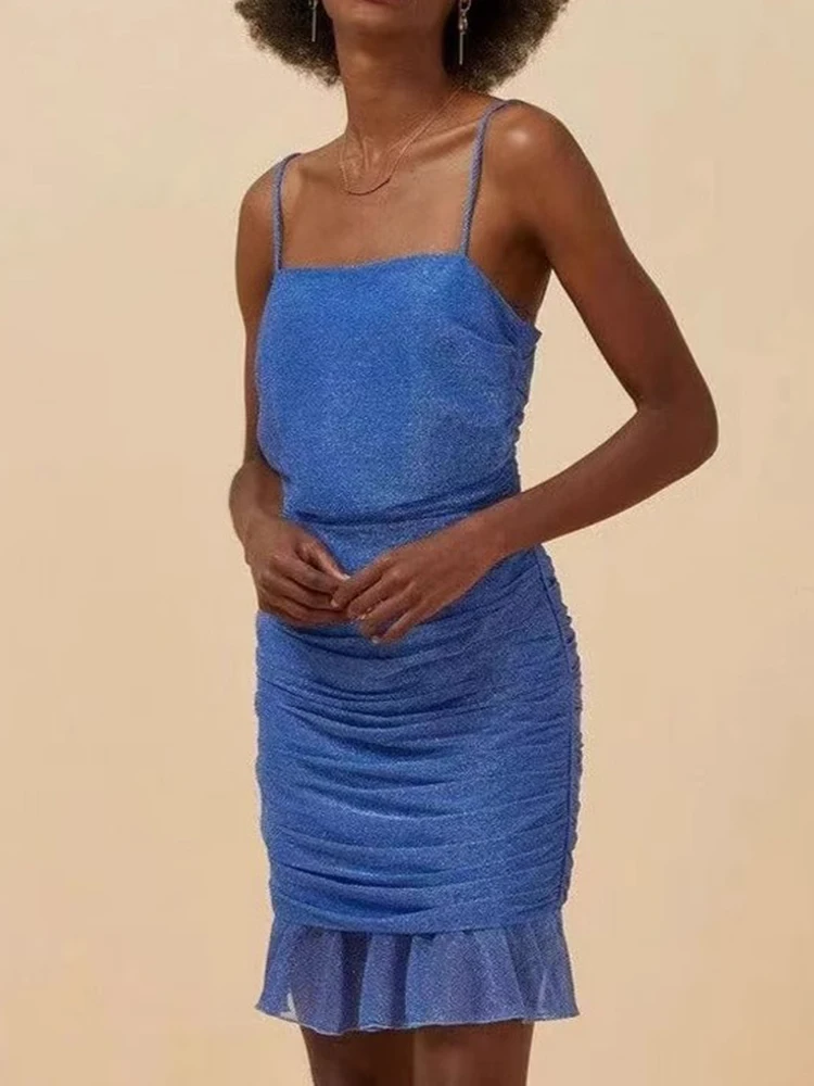 

Sexy Mini Sleeveless Backless Party Dresses for Women Short Robe Female Mesh Spaghetti Strap Sundress