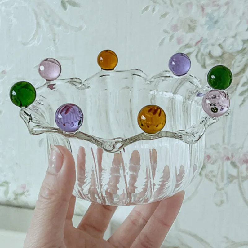 Ins 크리에이티브 유리 그릇 크라운 요정 그릇, 높은 붕규산염, 고온 내성 유리 그릇, 디저트 샐러드 오트밀 요구르트 B 