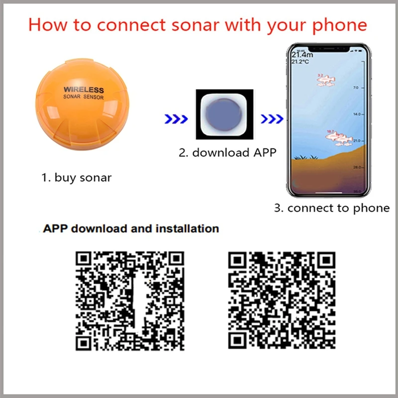 Wireless Bluetooth Smart Sonar Fish Finder 36M/118Ft Portable Outdoor Fishing Equipment For IOS Android