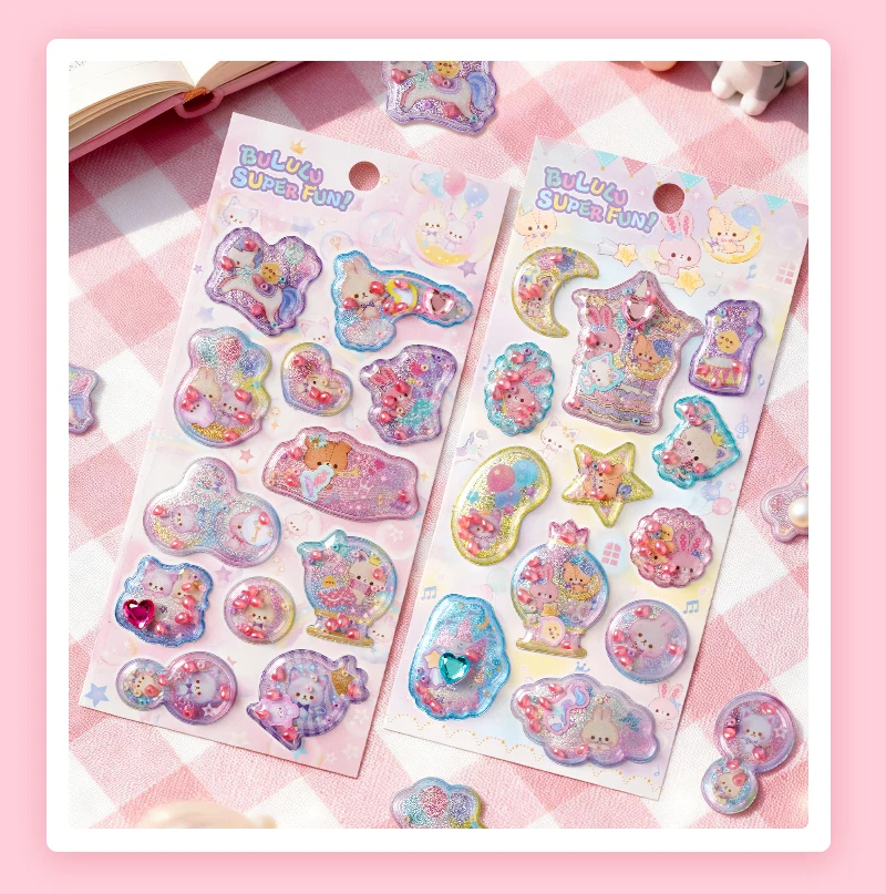 3 Stück/6 Stück Niedliche Duftende Glitzer-Schüttelaufkleber 3D Cartoon Scrapbooking DIY Journaling Schreibwaren Tagebuch-Aufkleber Schulgeschenk – Detail 10