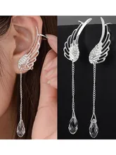  2022 New Silver Plated Angel Wing Stylist Crystal Earrings Drop Dangle Ear Stud for Women Long Cuff Earring Bohemia Jewelrys 