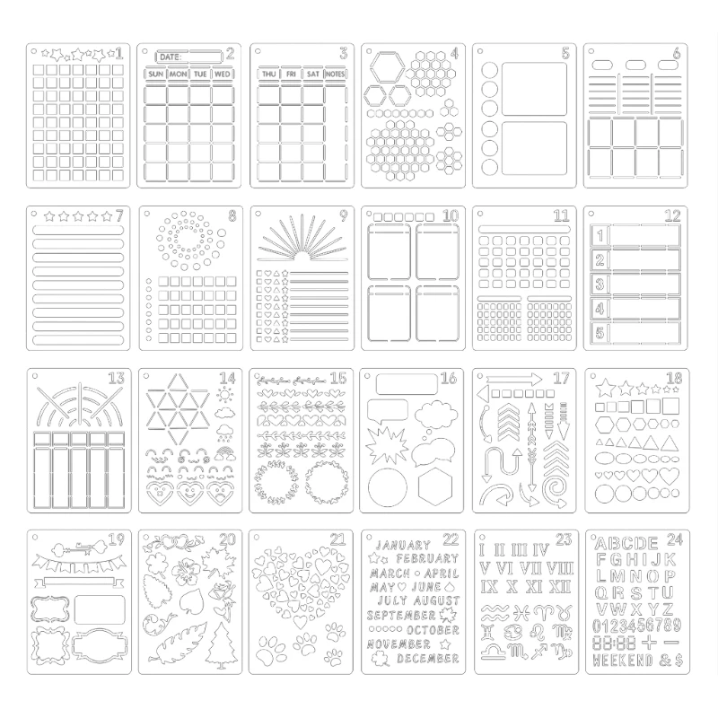 

24Pcs Planner Stencils 5'' 7'' Journal Stencils for Journal Notebook Dropship