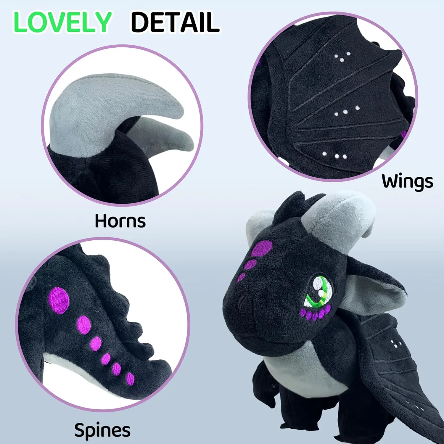 Wings of Fire Toys Dragon Plush Toy Soft Stuffed Animal Cool Black