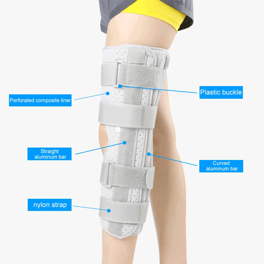1Pcs 3-Panel Knee Immobilizer Full Leg Support Brace Aluminum Alloy  Straight Knee Splint for Knee Fracture ACL MCL Meniscus Tear