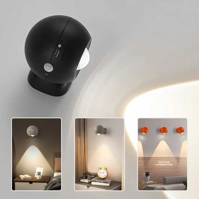 Lámpara LED de pared con atenuación sin cables, candelabro giratorio  magnético de carga con Sensor humano, Control táctil de mano, luces  nocturnas para cabecera - AliExpress