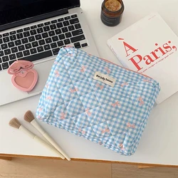 Quilted Bow Knot Cosmetic Travel Organizer - Large Capacity Makeup Storage Bag (Blue Handbag)