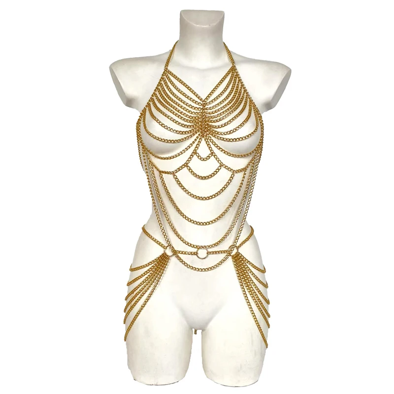 Modische Körperketten-Kleider für Frauen Boho Rückenfreie Vollmetall-Körperketten Bauchketten Kostüm Party Festival Kleidung Schmuck – Detail 6