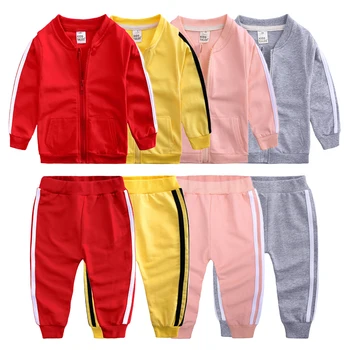 Novità Completi di tuta Set di vestiti per neonato Abbigliamento casual per bambina per neonato Cappotto con cerniera in cotone + Pantaloni sportivi 2 pezzi
