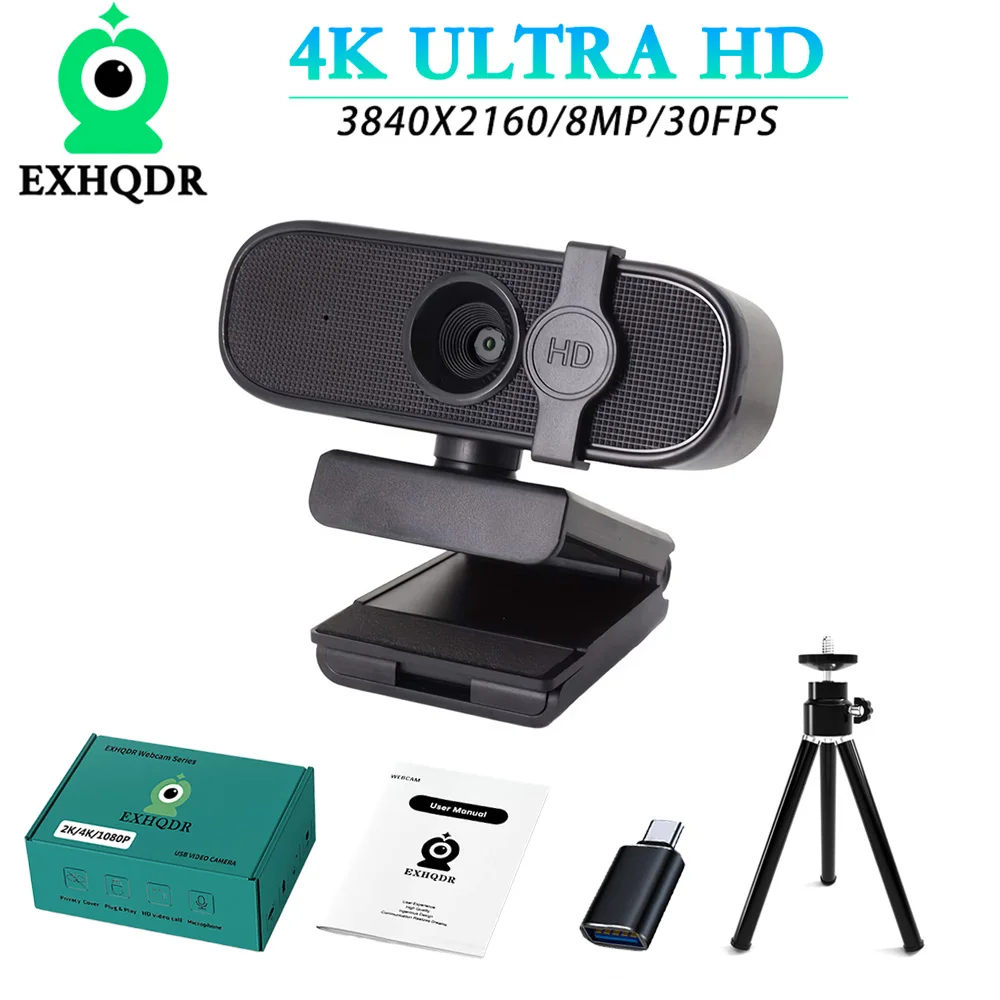 EXHQDR WEBCAM 4K/2K/1080P U autofocus, suitable for video conferencing webcast. Plug and play, built-in noise reduction micropho 1