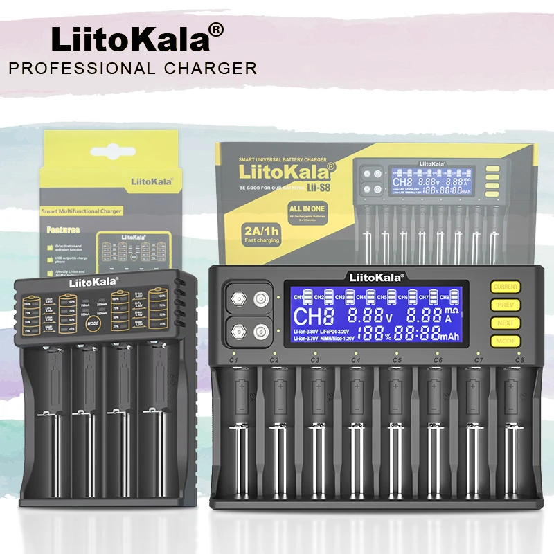 LiitoKala Lii-PD4 Lii-S8 Lii-402 Lii-202 Li-ion 3.6V NiMH 1.2V IMR 3.8V for 18650 26650 21700 26700 AA AAA Battery Charger battery charger battery charger adapter