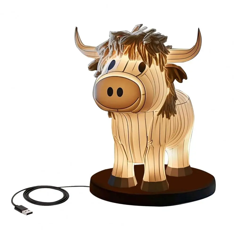 빈티지 야크 테이블 램프, 암소 테이블 램프, USB 작동, 독특한 나이트 스탠드 장식, 거실 또는 침실 생일 선물