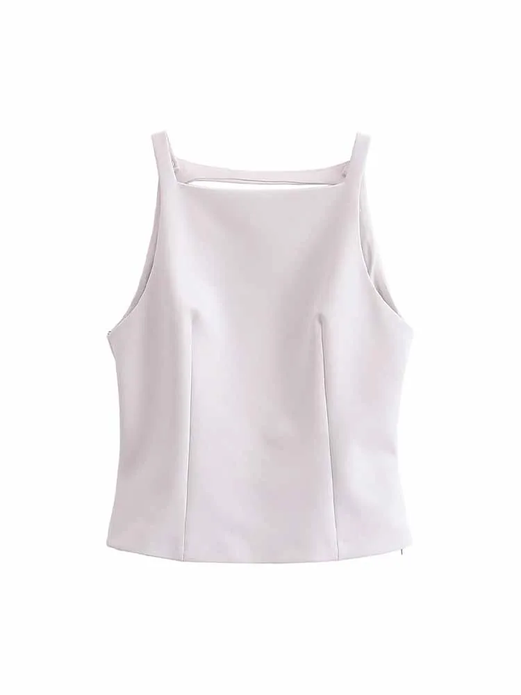 

Женский короткий топ на пуговицах, облегающий Топ без рукавов с квадратным вырезом и открытой спиной в стиле ретро