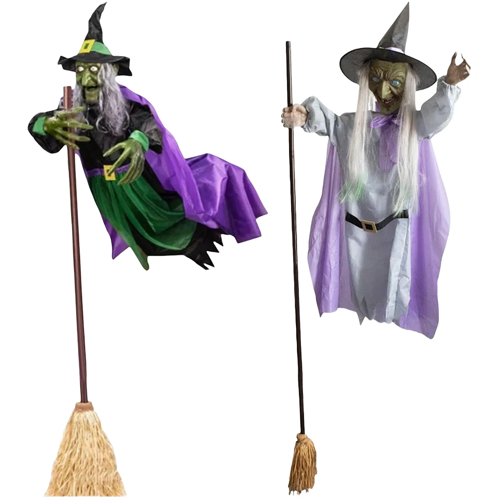 Halloween 180cm Flying Witch Decor Hovering Flying Witch Decorations with Scary Sound Halloween Props Horror Themed Scary Props