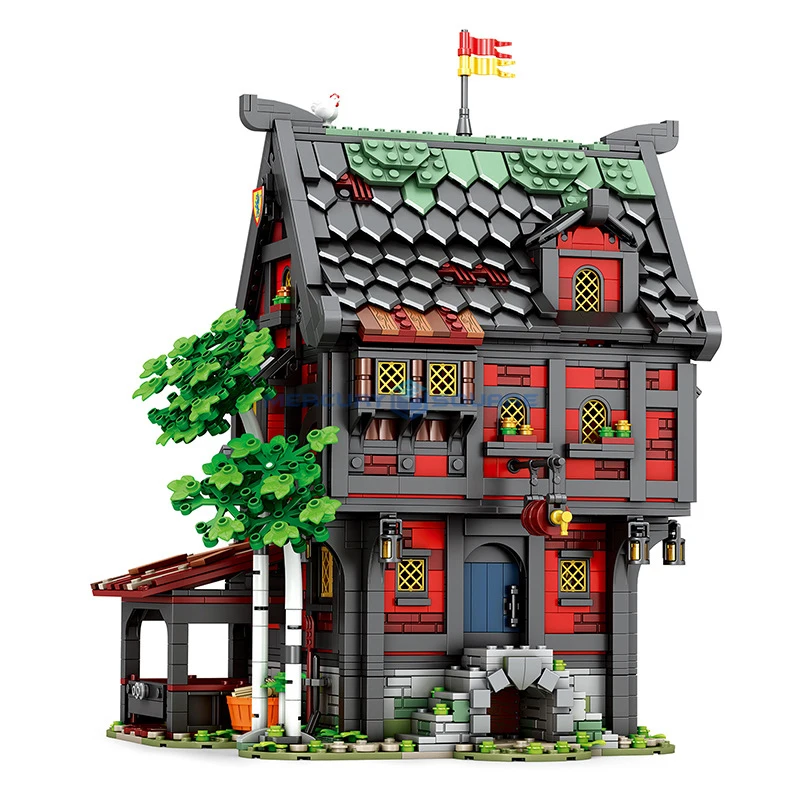 Medievale Tavern Inn Model House Hotel Building Blocks Modular Moc 66017 Architettura Bricks Kit Regalo Giocattolo Per Bambini Ragazzi Ragazze