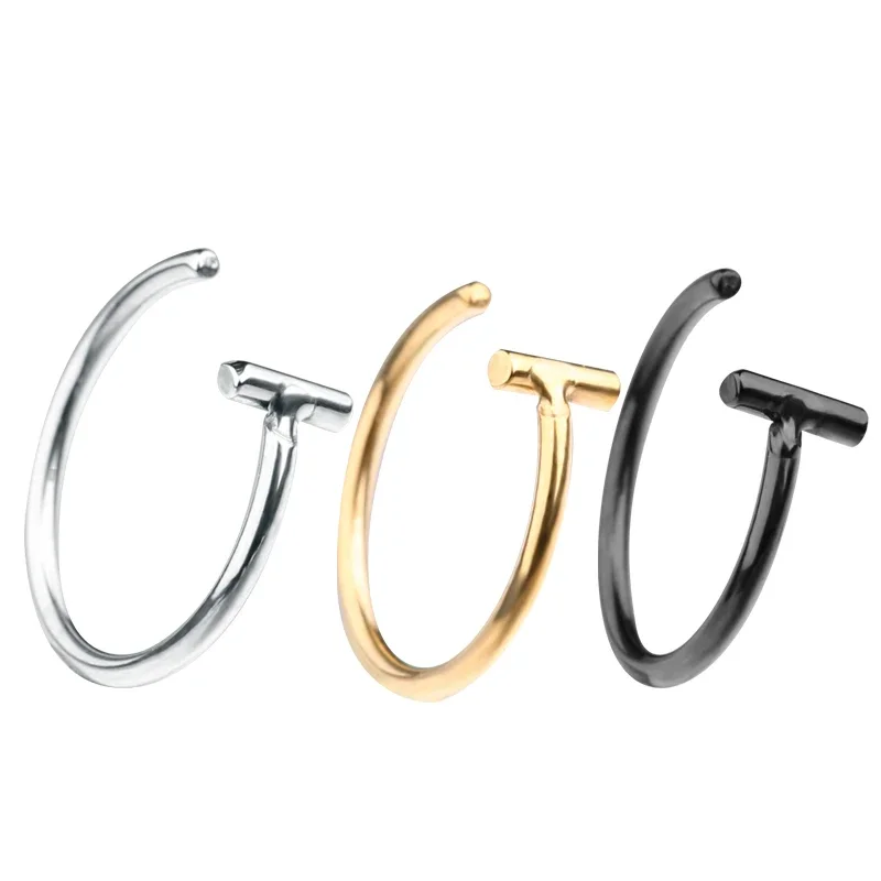 Piercing Jewelry 5PCS Punk Lips Rings Medical Titanium Steel Nose Ring Fake Septum Piercing Clip on Mouth Fake