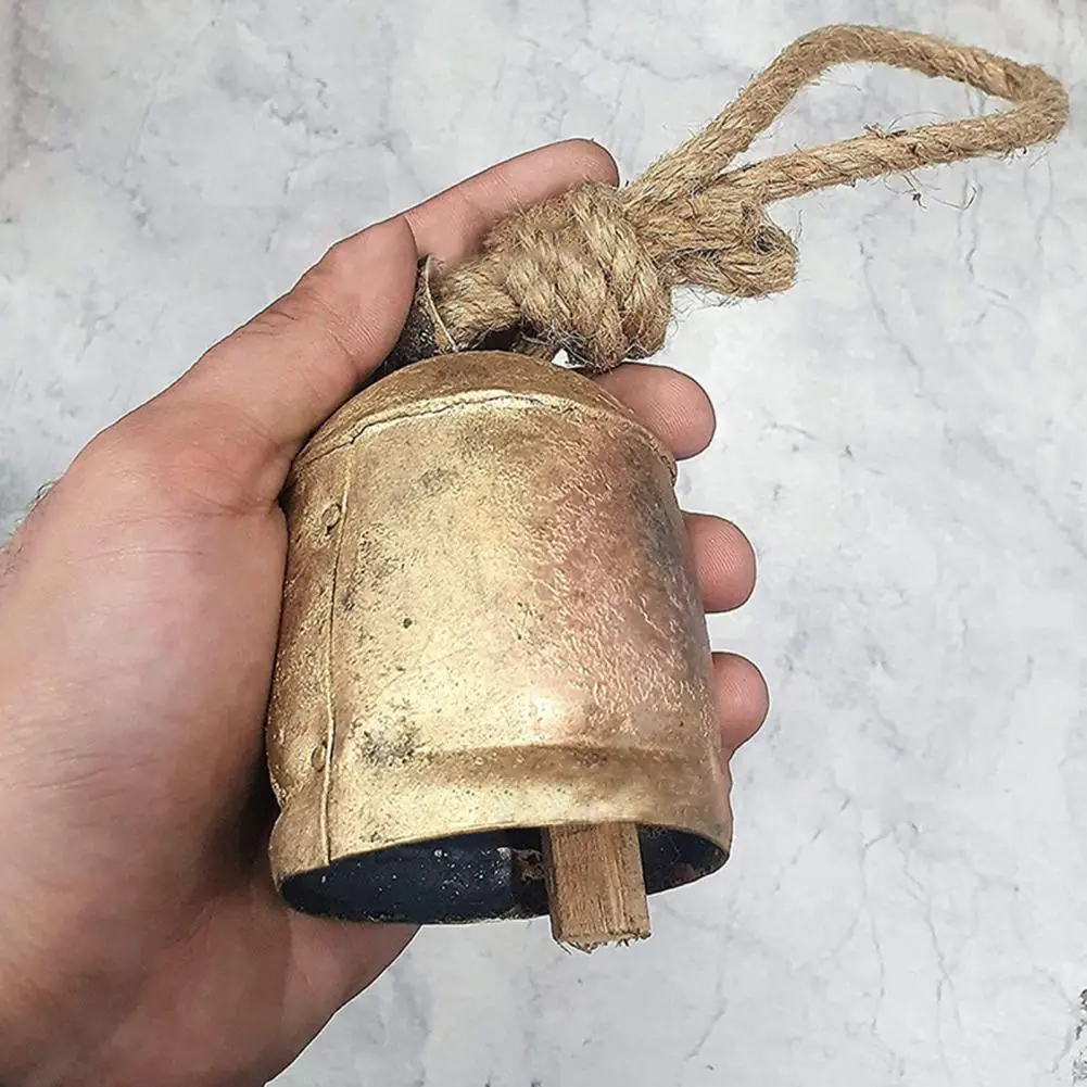 Retro Style Copper Cow Bell Hanging Lanyard Wind Chimes Handmade Shabby Country Vintage Brass Cow Bells Ornament 5