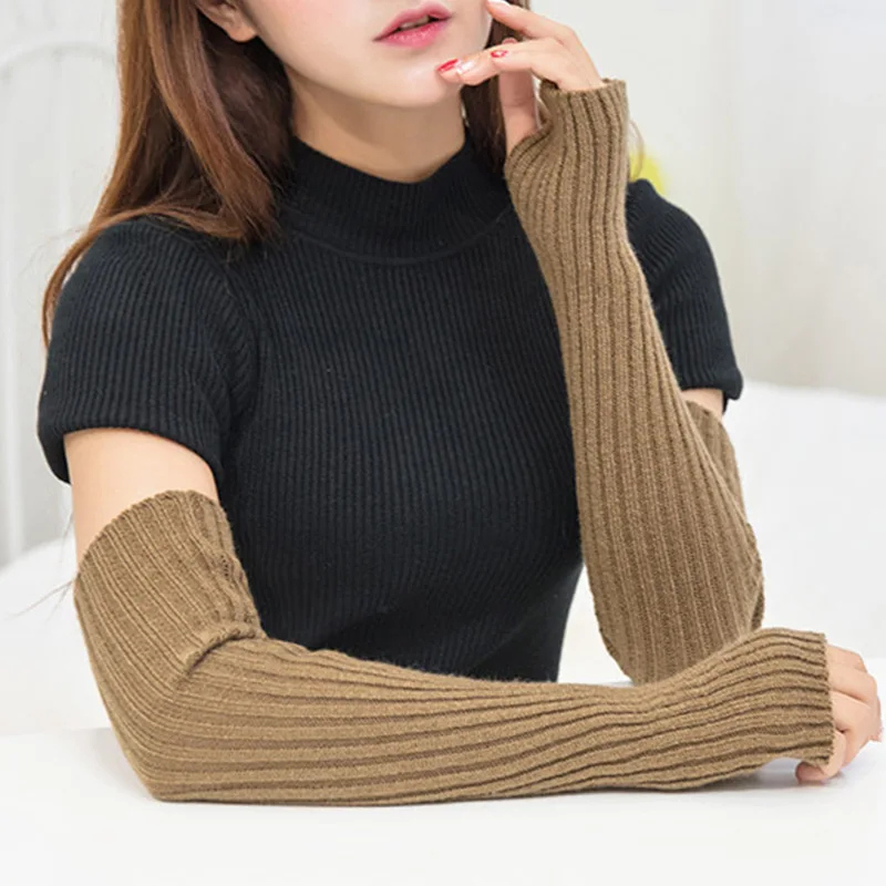 

1 пара, Длинные вязаные женские перчатки без пальцев