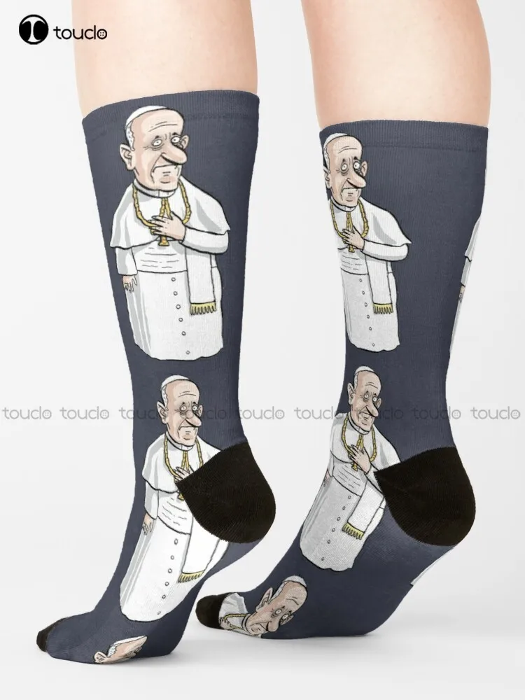 

Pope Francis Roman Catholic Rome Caricature Cartoon Socks Boot Socks Cute Pattern Funny Autumn Best Cartoon 360° Digital Print
