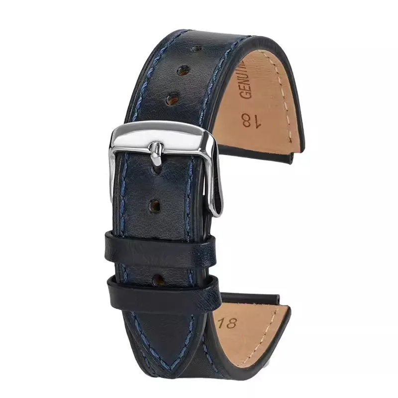 Vintage Style Retro Genuine Leather Watchband with Convex Mouth Design - Men's Bracelet 18MM