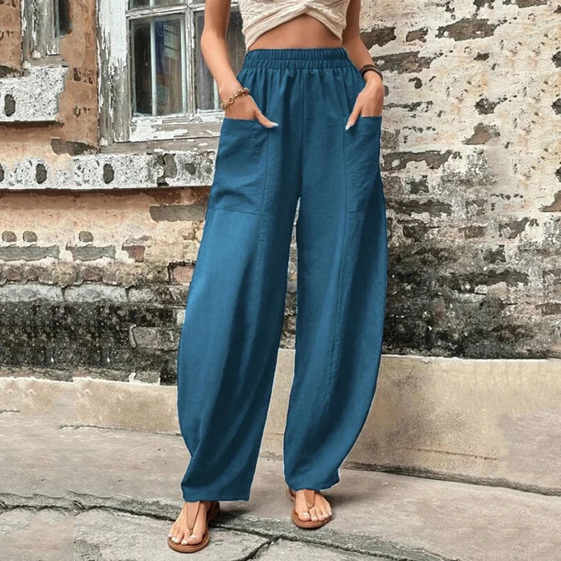 

Fashion New Wide Leg Pants Summer Women's Everyday Chic Pants Solid Color Pocket Female Casual Trousers Trend Loose Elastic Pant