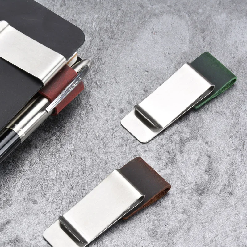 Metal Leather Pen Holder Brass Stainless Steel Pencil Clip Vintage Diary Notebook Pen Holder Loose Leaf Clip pen holder pen and brush holder pen clip