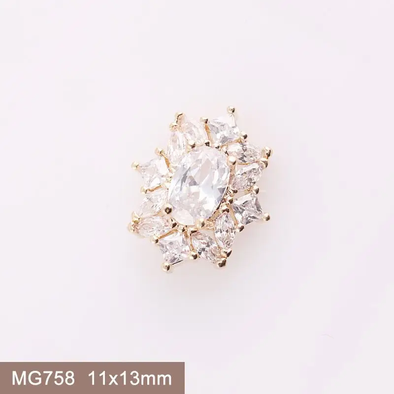 10pcs Luxury Star Moon Love Heart Chain Nail Art Zircon Pearl Metal Manicure Nails Accessories DIY Decorations Supplies Charms 6