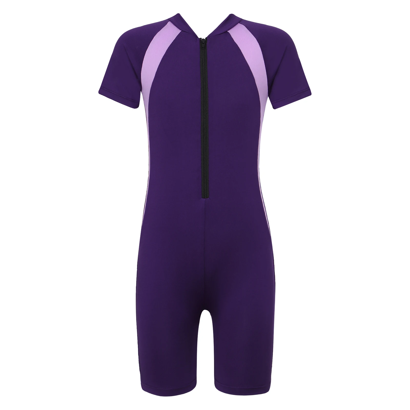 Kids Girls One-piece Rashguard Swimsuits Swimwear Short Sleeves Zippered Shorty Bathing Suits Rash Guards UPF 50+ sun protection