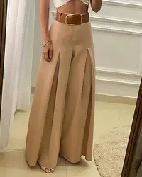 Women Summer Loose Long Pants High Waist Ruched Wide Leg Pants