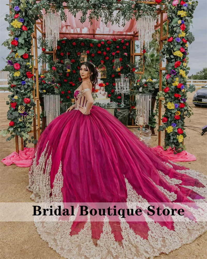 

New Arrival Glitter Princess Ball Gown Quinceanera Dresses Long Sleeves Sequins Appliques Beads Birthday Party Sweet 16 Dress