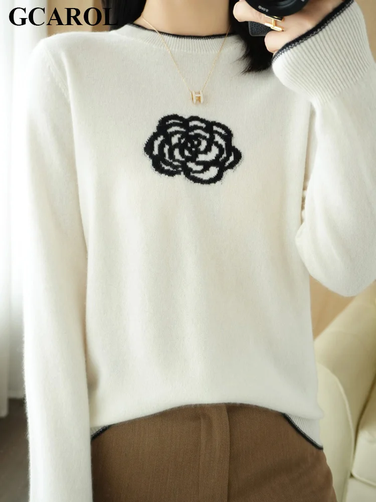 

GCAROL осень зима Камелия цветочный свитер Имитация шерсти теплый элегантный модный вязаный джемпер Классический пуловер Повседневная одежда Топ