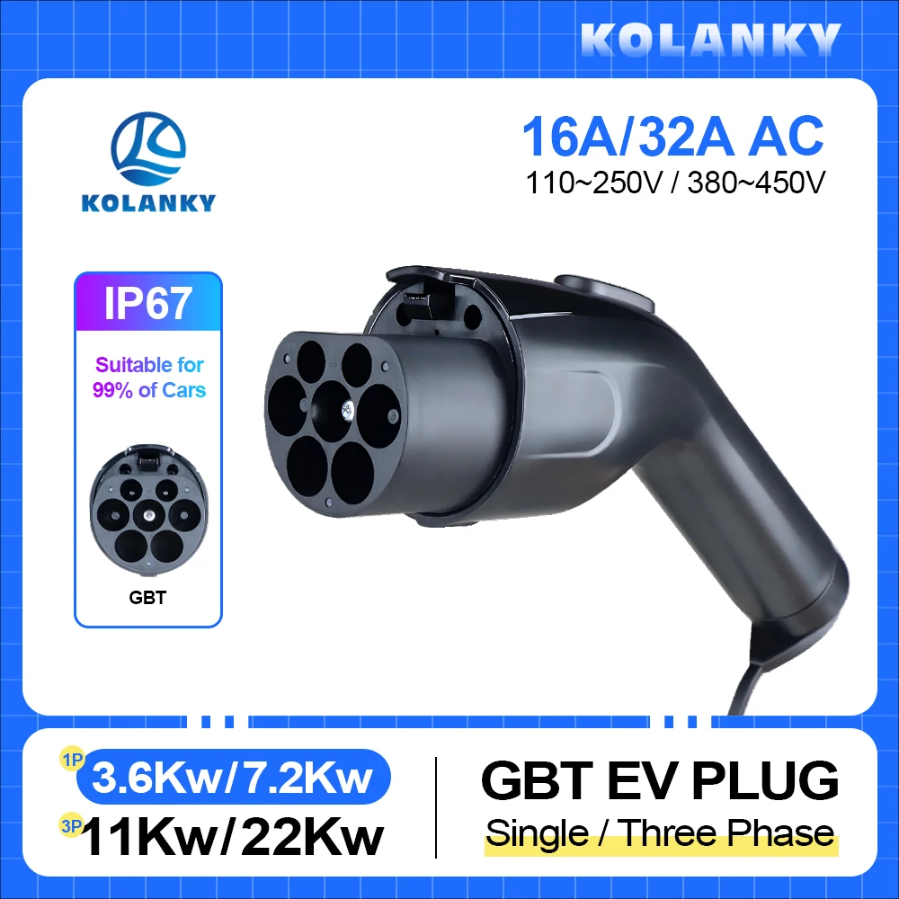 Kolanky 16A/32A 3.6KW 11KW 7.2KW 22KW GBT EV Charger Plug For BYD ...