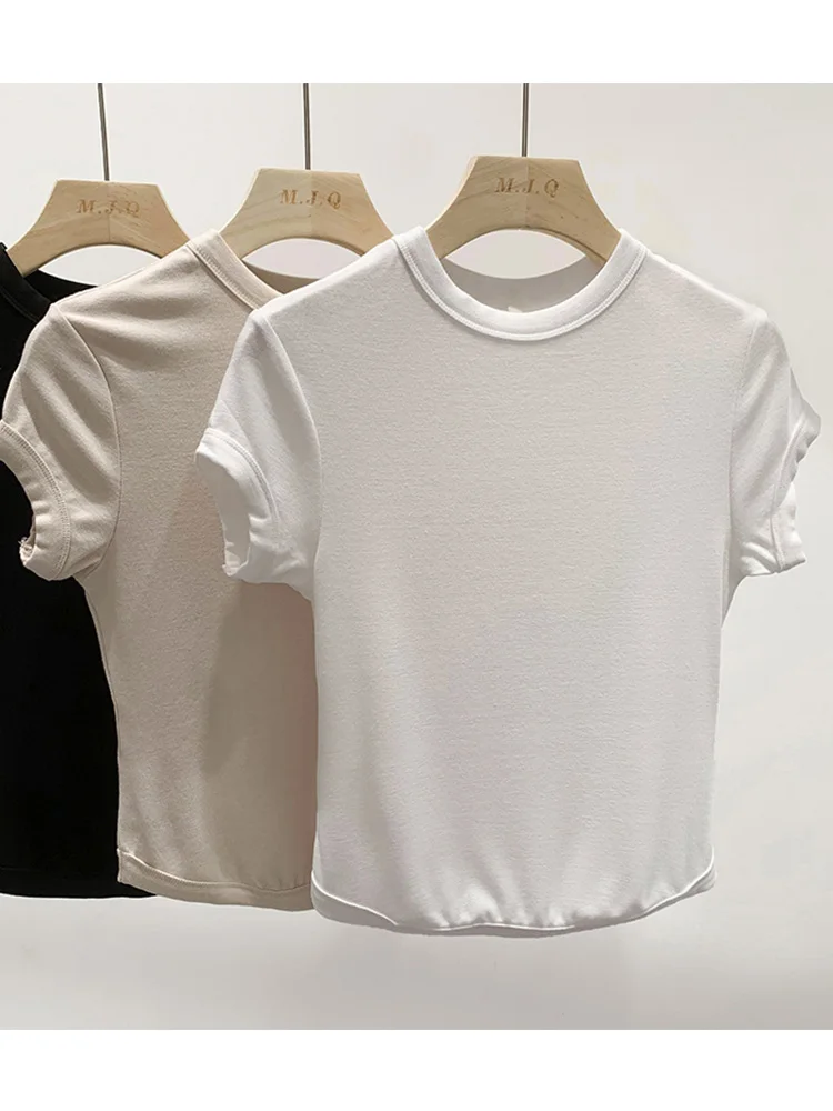 

Summer Women T Shirt Girls T-Shirt Woman Clothes Tops Cotton Slim Tshirt Female Short Sleeve Crop Top Tee Sexy Canale Y2k White