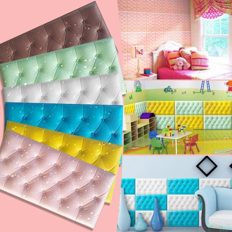 Wall stickers 3D DIY Self-adhesive Thicken Tatami Anti-collision Wall Mat Pad Kids Bedroom Living Room Waterproof