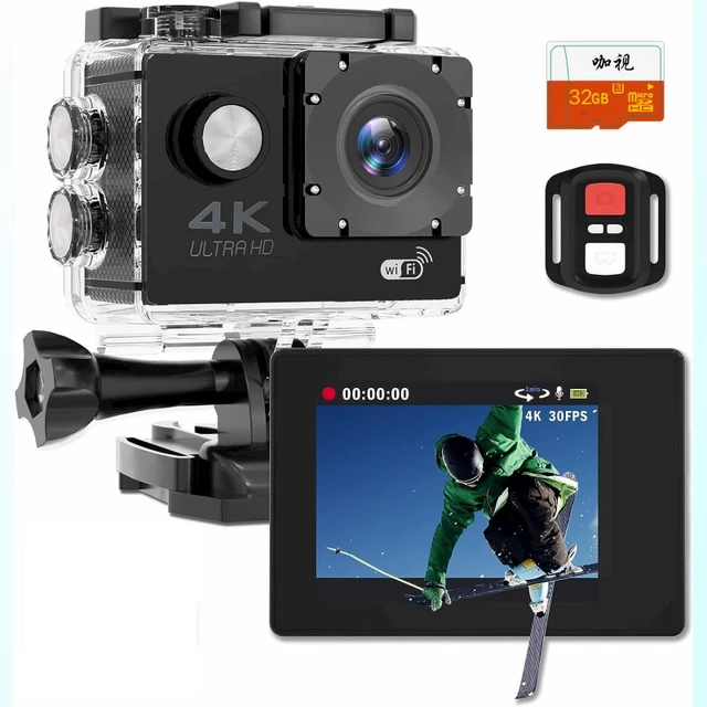 LUOSI Ultra HD Caméra D'action 4K 30fps 30m Caméra Étanche 170 ° Grand  Angle Sous-Marine Caméras avec WiFi Caméra De Sport
