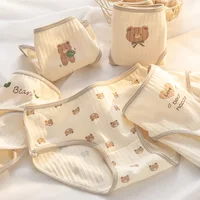 5Pcs/set Girl Cute Bear Briefs Women Cotton Panties Mid Waist Breathable Underwear Elastic Student Triangle Pants Sexy Lingeries