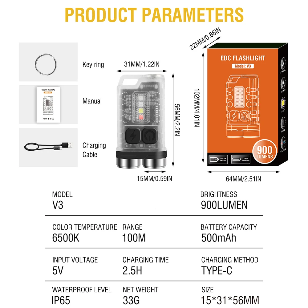 BORUiT V3 LED Keychain Portable Flashlight Work Light Type-C Rechargeable Mini Torch with Magnet UV Camping Pocket Lantern images - 6