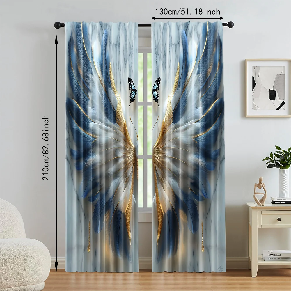 2pc,  Party Window Curtains Abstract Blue Feather Polyester,Without Electricity Birthday Party Perfect for Office decoration 5