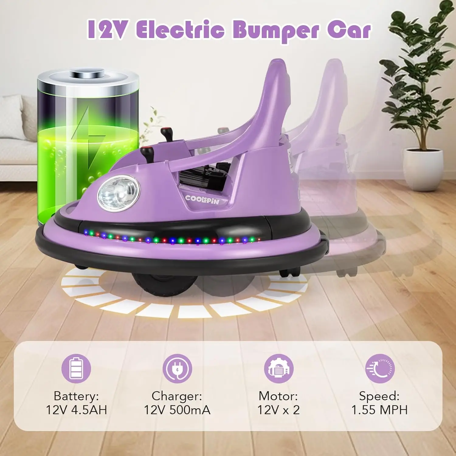 Bumper Car for Kids, 12V Toddler Bumper Car W/Remote Control & Dual Joysticks, 3.1MPH, 360&deg; Spin, Wireless Connection & 5 Light
