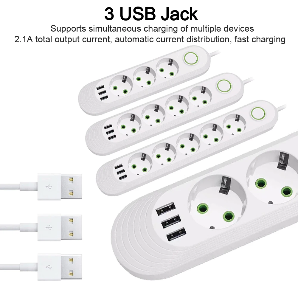 EU Plug Smart Home Power Strip with USB Fast Charging Ports