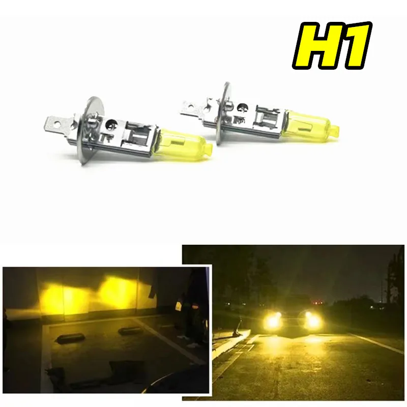 2 Pcs H1 12V 55W Yellow Lights 3000k Car Headlight Auto Fog Lamps Halogen Bulbs