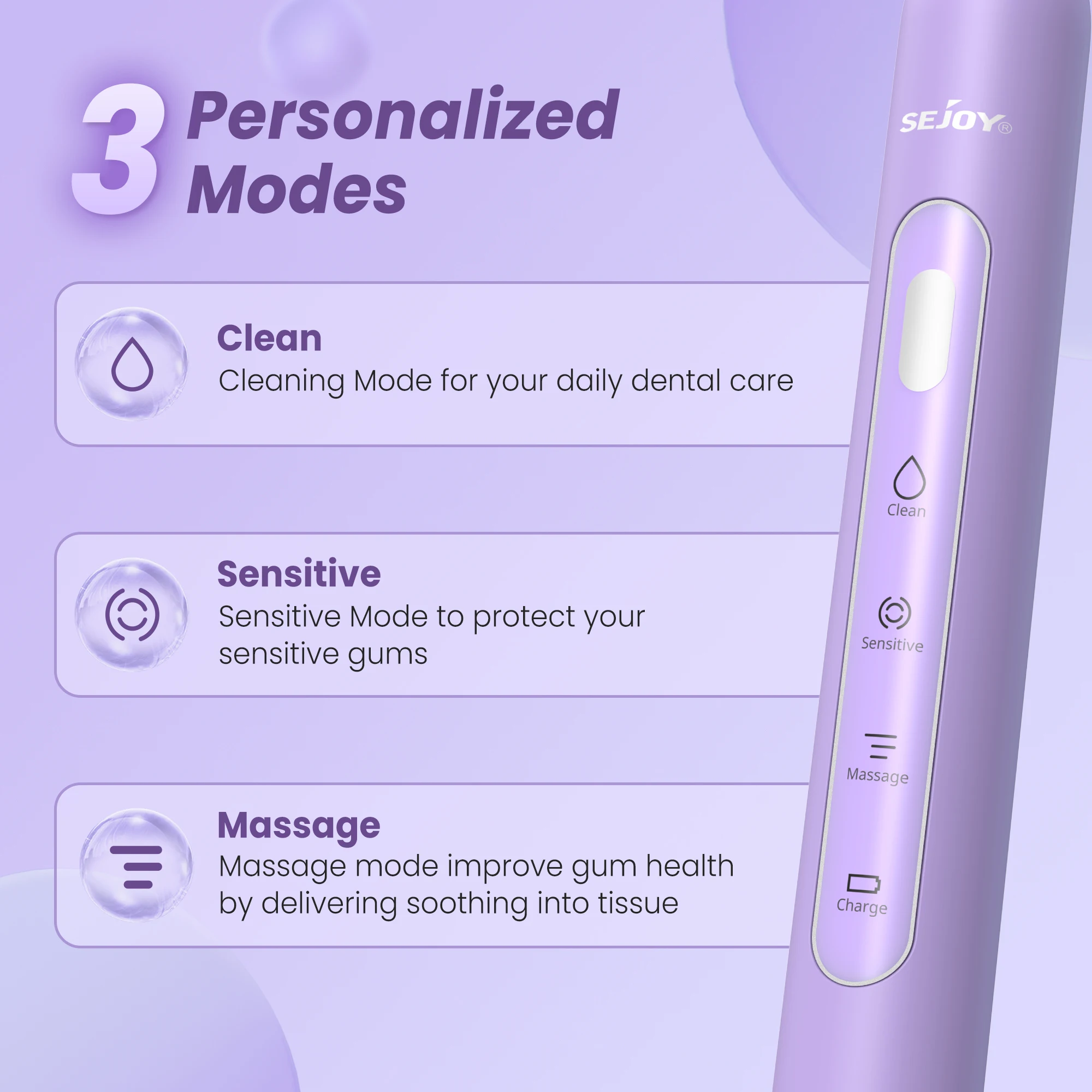 SEJOY Oral Cleaning Sonic Electric Toothbrush Personal Care Appliances IPX7 3 Modes Smart Rechargeable Automatic Toothbrush 5