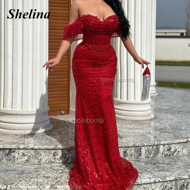 Shelina Bling Sequin Evening Dresses Plus Size Women Tulle Off the