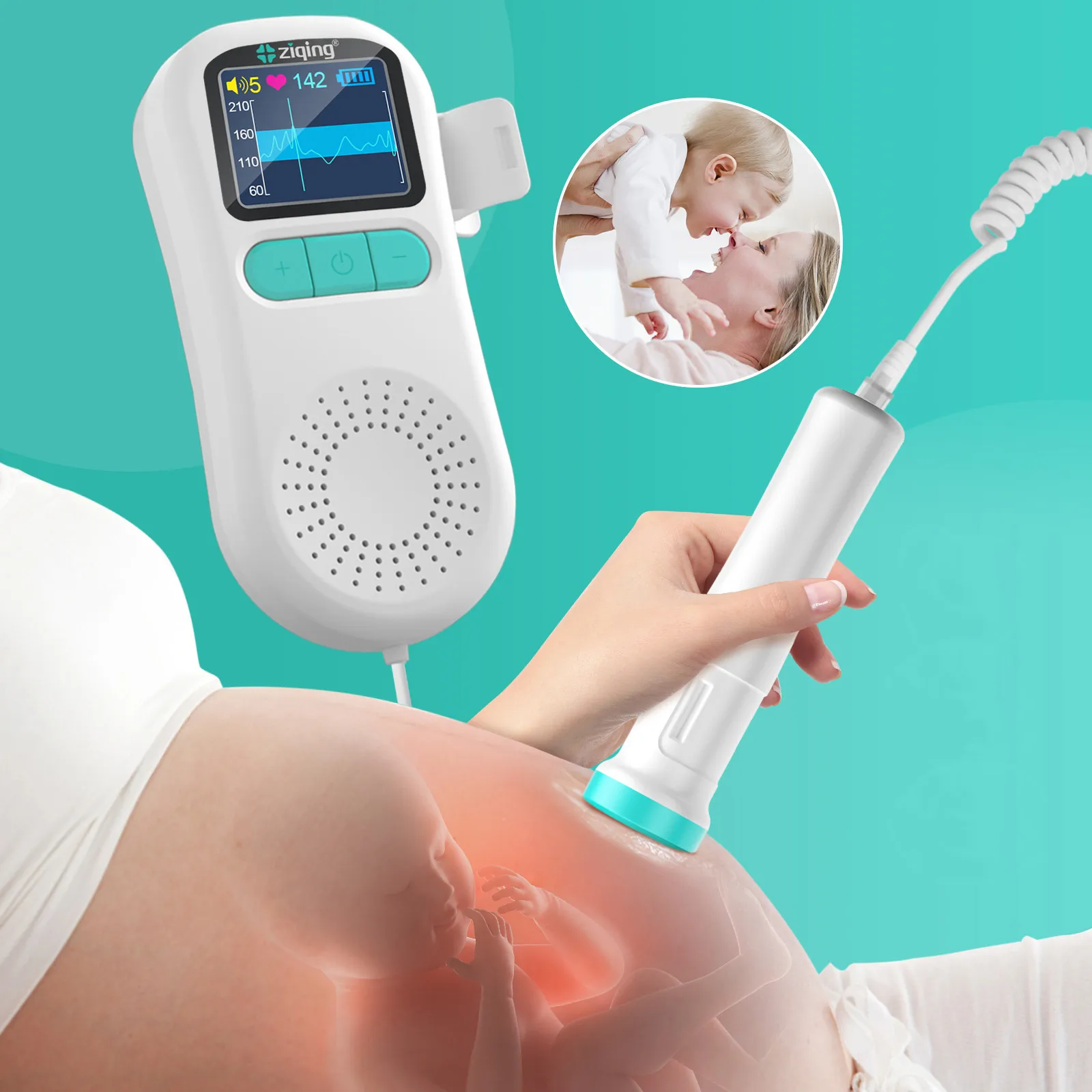 Fetal Heart Rate Monitor Household Ultrasound Fetal Doppler Fetus Baby Heartbeat Detector Portable 2.5MHz 3.0MHz