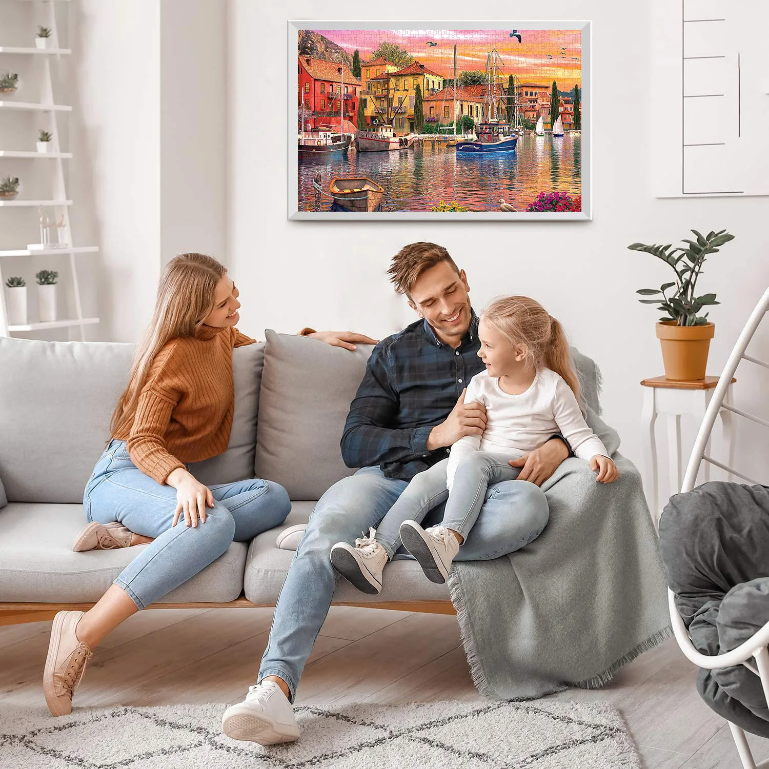 Jigsaw Puzzle 1000 Pieces Mediterranean Harbor Home Decor Adults Puzzle Games Family Fun Floor Puzzles Kids Educational Toys