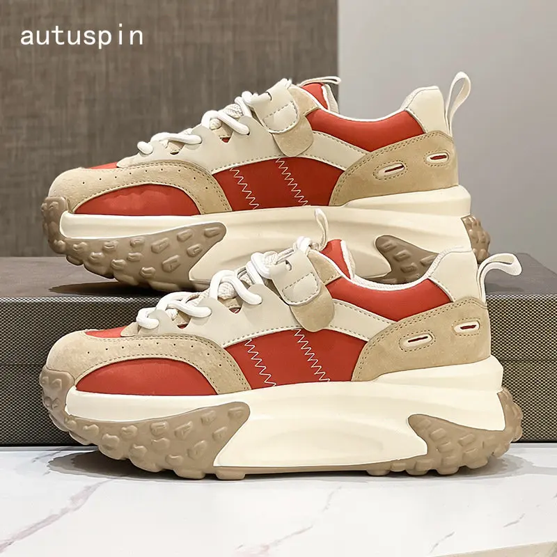 

Autuspin 5cm Platform Mixed Colors Women Sneakers 2023 Retro Genuine Leather Four Season Vulcanize Shoes Casual Outdoor Size 39