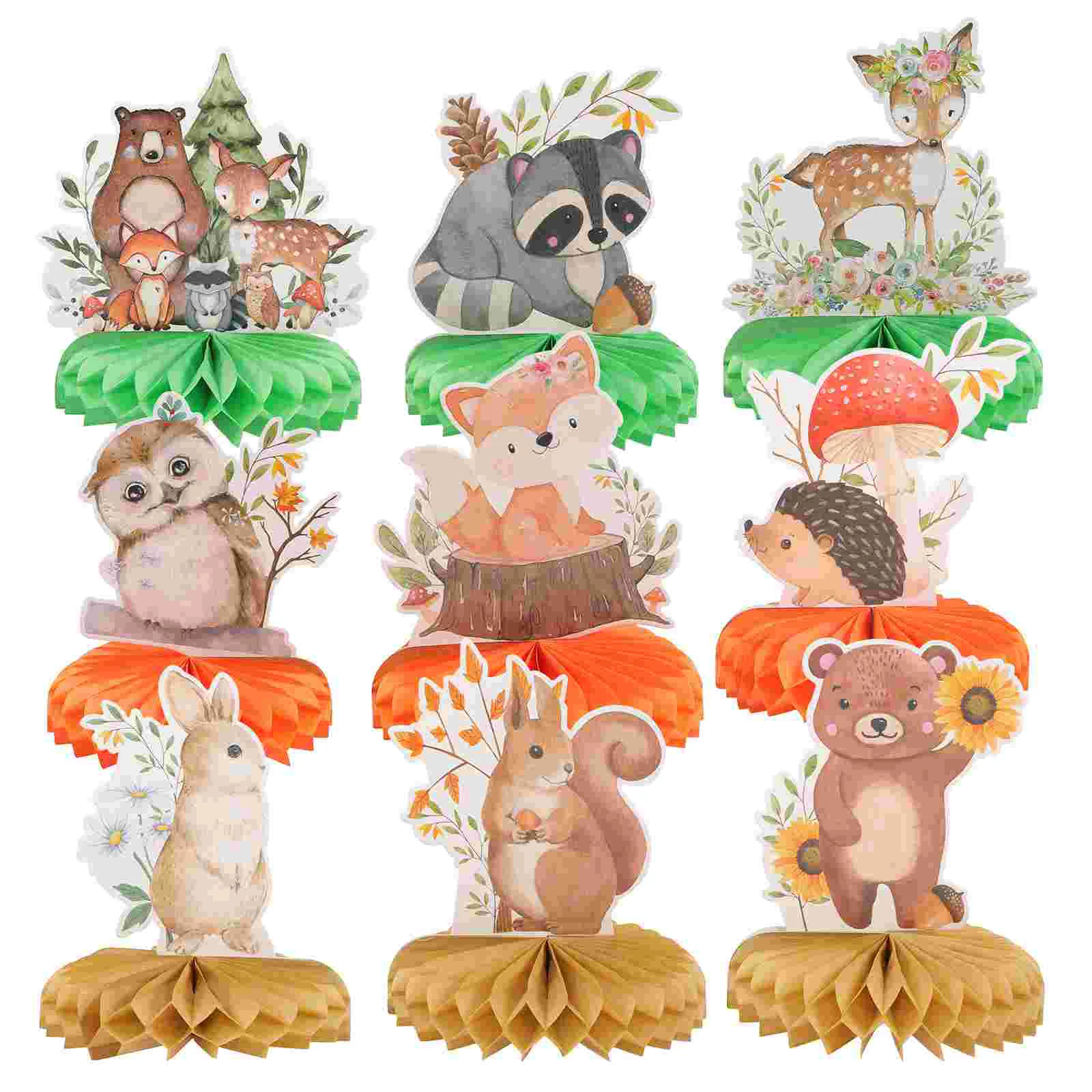 

9 Pcs Honeycomb Ornaments Woodland Birthday Decorations Baby Shower Girl Centerpieces Party 350g White Cardboard Animals